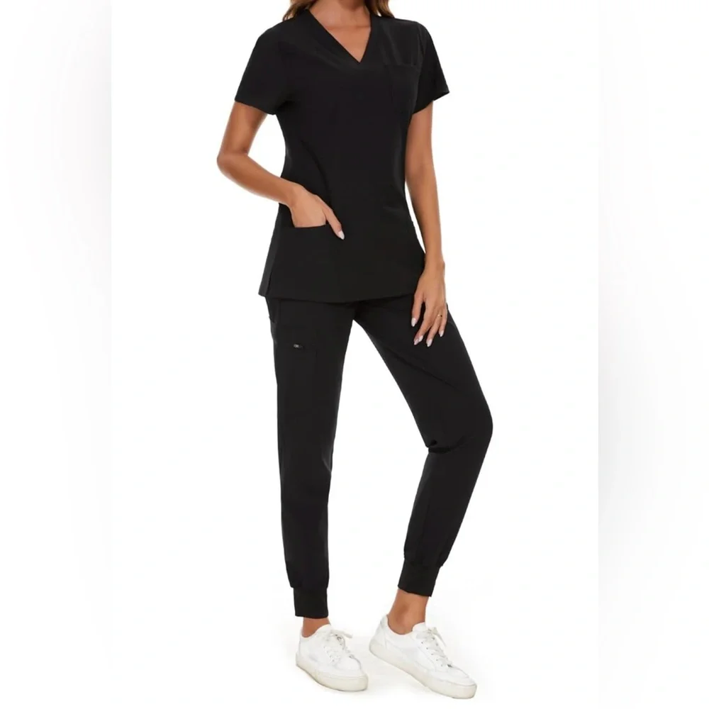 Cozyfit Womens Scrubs 3 Pocket Top and 5 Pocket Joggers in Black size Large - Picture 1 of 8